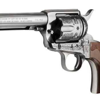 Pietta PFI45CP434EW Cowpoke 45 Colt (Long Colt) 6 Shot 4.75" Nickel Barrel, Nickel Engraved Cylinder & Frame, Cowhide Walnut Engraved Grip, Exposed Hammer