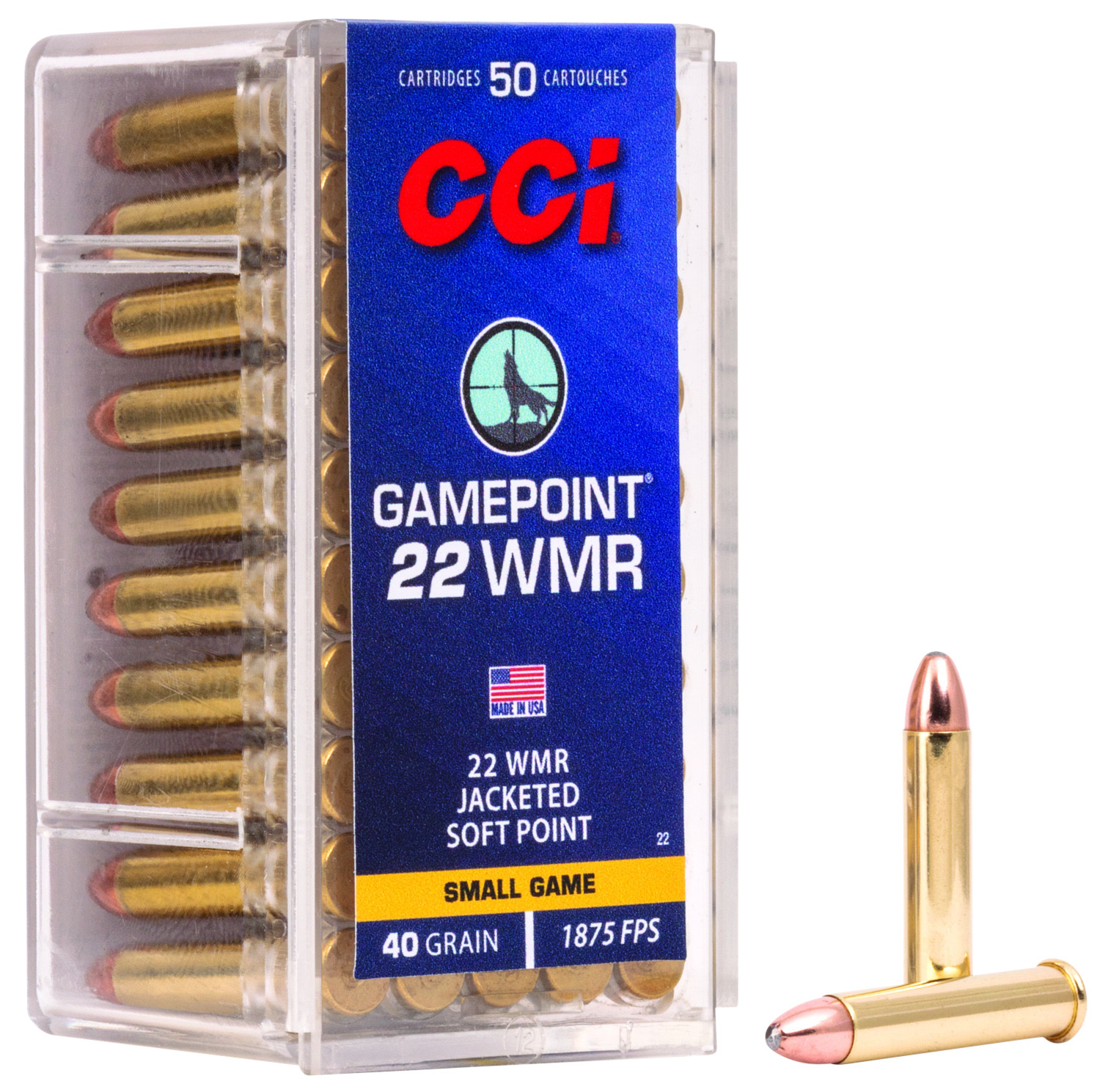 CCI 0022 Gamepoint Rimfire 22WMR 40gr Jacketed Soft Point 50 Per Box/40 Case 3 CCI 0022 Gamepoint Rimfire 22WMR 40gr Jacketed Soft Point 50 Per Box/40 Case