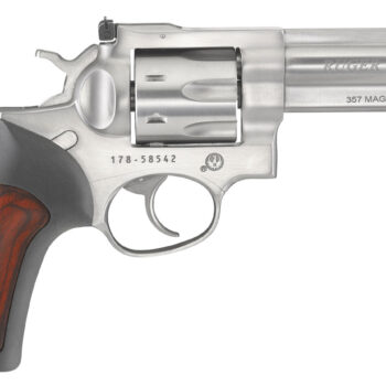 Ruger 1771 GP100  357 Mag 7 Shot, 4.20" Satin Stainless Steel Barrel, Satin Stainless Cylinder, Satin Stainless Steel Frame, Black Rubber w/Wood Insert Grip, Exposed Hammer
