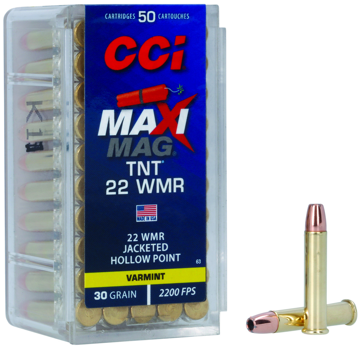 CCI 0063 Maxi-Mag TNT 22WMR 30gr TNT Jacketed Hollow Point 50 Per Box/40 Case 3 CCI 0063 Maxi-Mag TNT 22WMR 30gr TNT Jacketed Hollow Point 50 Per Box/40 Case