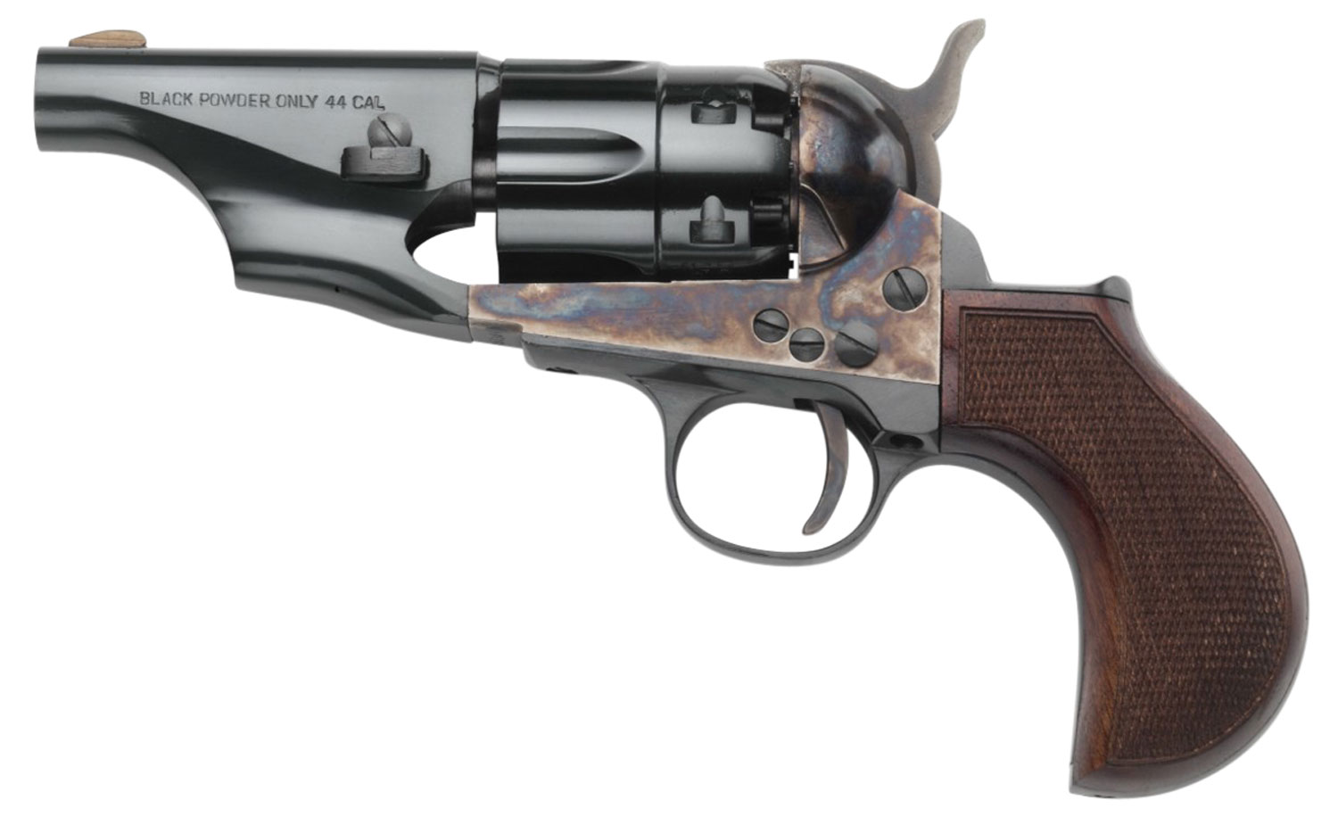 Taylors & Company 200017 1860 Army Snub Nose Pietta 44 Cal 6 Shot Percussion 3" Blued Round Barrel, Blued Cylinder, Color Case Hardened Steel Frame, Checkered Walnut Birdshead Grip 3 Taylors & Company 200017 1860 Army Snub Nose Pietta 44 Cal 6 Shot Percussion 3" Blued Round Barrel, Blued Cylinder, Color Case Hardened Steel Frame, Checkered Walnut Birdshead Grip