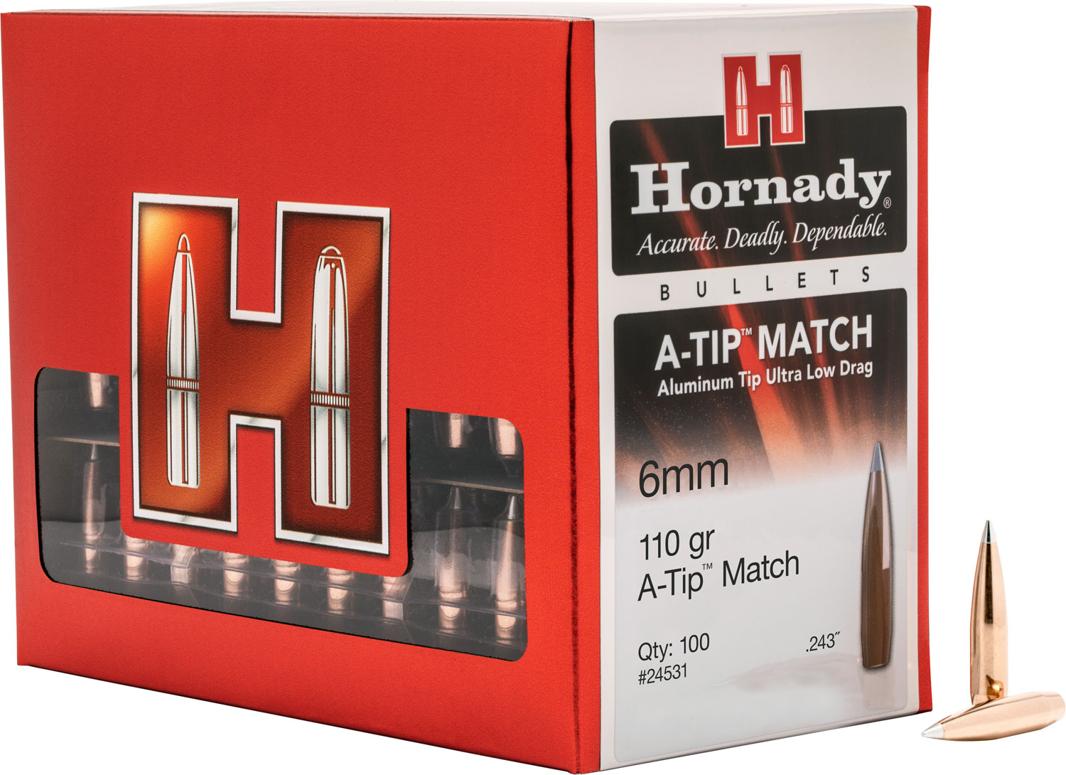 Hornady 24531 A-Tip Match 6mm .243 110 gr A Tip Match 100 Per Box/ 10 Case 3 Hornady 24531 A-Tip Match 6mm .243 110 gr A Tip Match 100 Per Box/ 10 Case