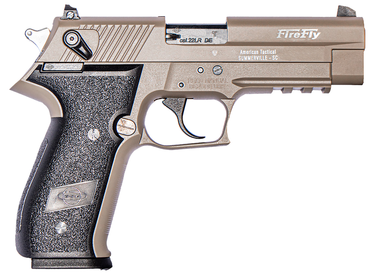 GSG GERG2210FFT FireFly 22 LR 10+1 4" Tan Steel Barrel, Serrated Slide, Zinc Alloy w/Accessory Rail Frame, Black Polymer Grip 3 GSG GERG2210FFT FireFly 22 LR 10+1 4" Tan Steel Barrel, Serrated Slide, Zinc Alloy w/Accessory Rail Frame, Black Polymer Grip