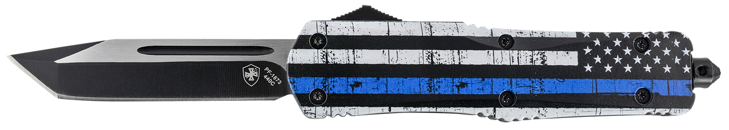 Templar Knife LBTB231 Gen II Back The Blue Large 3.50" OTF Tanto Plain Black Oxide Stonewashed 440C SS Blade, 5.25" Black & White w/Blue Line Aluminum Handle, Glass Breaker 3 Templar Knife LBTB231 Gen II Back The Blue Large 3.50" OTF Tanto Plain Black Oxide Stonewashed 440C SS Blade, 5.25" Black & White w/Blue Line Aluminum Handle, Glass Breaker