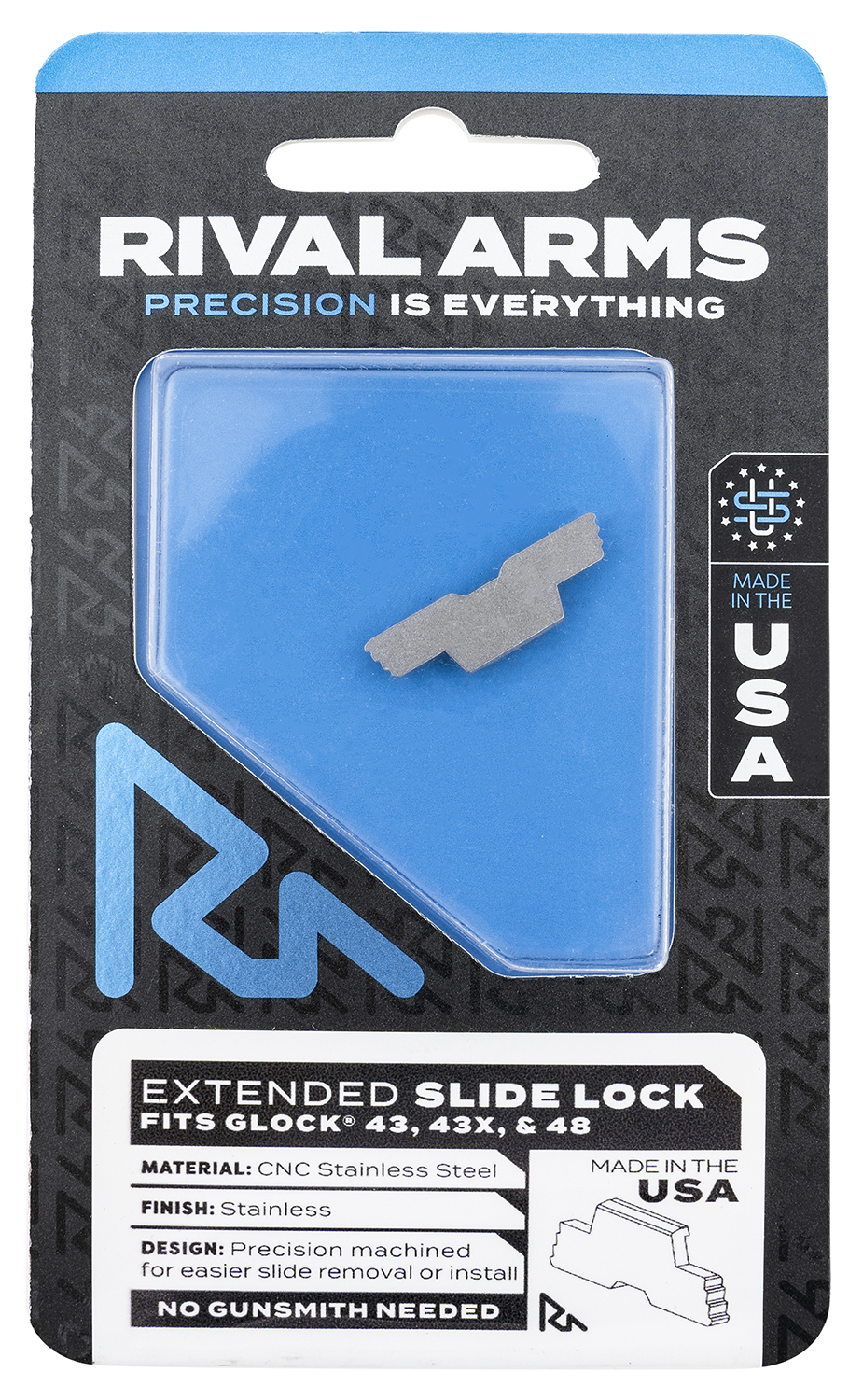 Rival Arms RARA80G003D Slide Lock Extended Polished Stainless for Glock 43/43X/48 3 Rival Arms RARA80G003D Slide Lock Extended Polished Stainless for Glock 43/43X/48