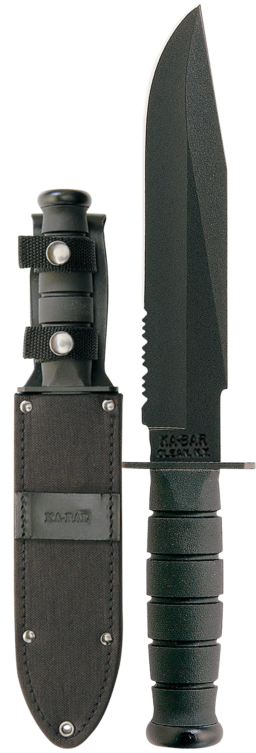 Ka-Bar 1271 Fighter 8" Fixed Clip Point Part Serrated Black 1095 Cro-Van Blade, Black Kraton G Handle, Includes Sheath 3 Ka-Bar 1271 Fighter 8" Fixed Clip Point Part Serrated Black 1095 Cro-Van Blade, Black Kraton G Handle, Includes Sheath