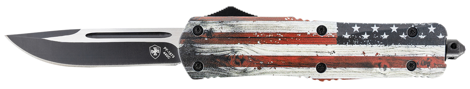 Templar Knife LWUS331 Gen II Wood US Flag Large 3.50" OTF Drop Point Plain Black Oxide Stonewashed 440C SS Blade, 5.25" Painted Wood Grain US Flag Aluminum Handle, Glass Breaker 3 Templar Knife LWUS331 Gen II Wood US Flag Large 3.50" OTF Drop Point Plain Black Oxide Stonewashed 440C SS Blade, 5.25" Painted Wood Grain US Flag Aluminum Handle, Glass Breaker