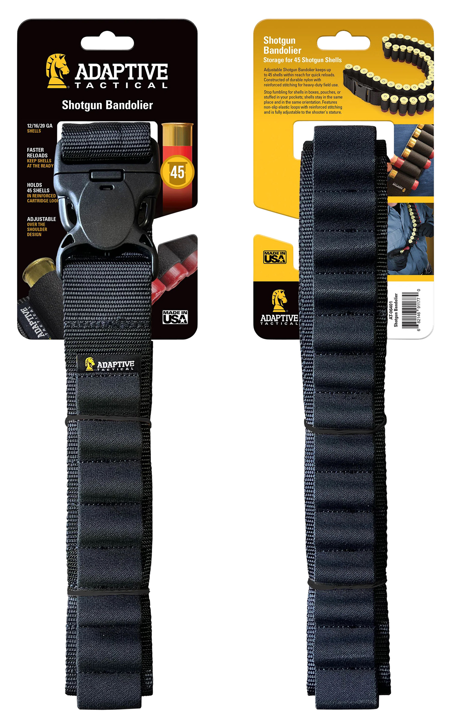 ADAPTIVE TACTICAL AT06401 Shotgun Bandolier 45rd Black Nylon Reinforced, Non-Slip Elastic Loops Fully Adj. Fit 3 ADAPTIVE TACTICAL AT06401 Shotgun Bandolier 45rd Black Nylon Reinforced, Non-Slip Elastic Loops Fully Adj. Fit