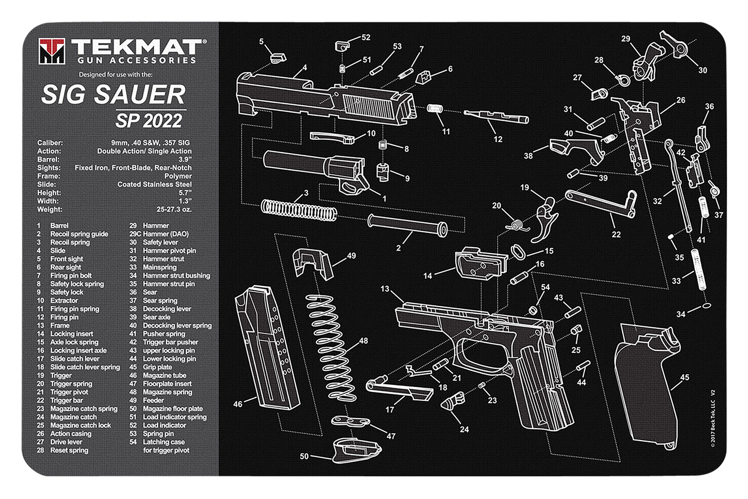 TekMat TEKR17SIGSP2022 Cleaning Mat Black/Gray Rubber 11"x17" Sig Sauer SP 2022 Parts Diagram 3 TekMat TEKR17SIGSP2022 Cleaning Mat Black/Gray Rubber 11"x17" Sig Sauer SP 2022 Parts Diagram