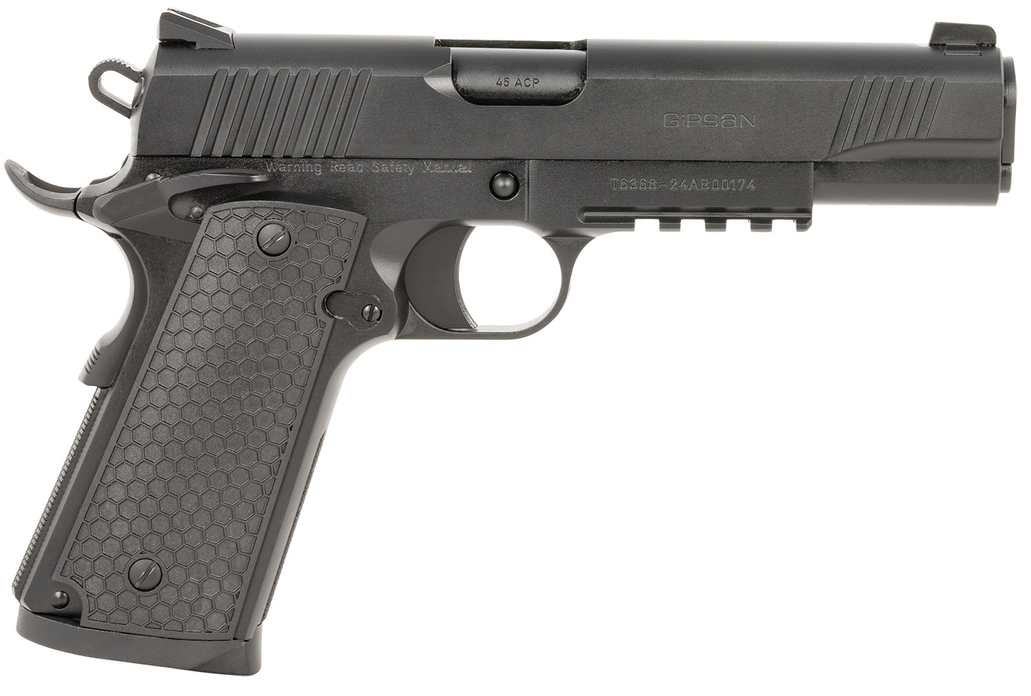 Girsan 392060 MC1911 S Untouchable Full Size 45 ACP 8+1 5" Black Steel Barrel, Black Serrated Steel Slide & Frame w/Beavertail & Picatinny Rail, Black Polymer Grip 3 Girsan 392060 MC1911 S Untouchable Full Size 45 ACP 8+1 5" Black Steel Barrel, Black Serrated Steel Slide & Frame w/Beavertail & Picatinny Rail, Black Polymer Grip