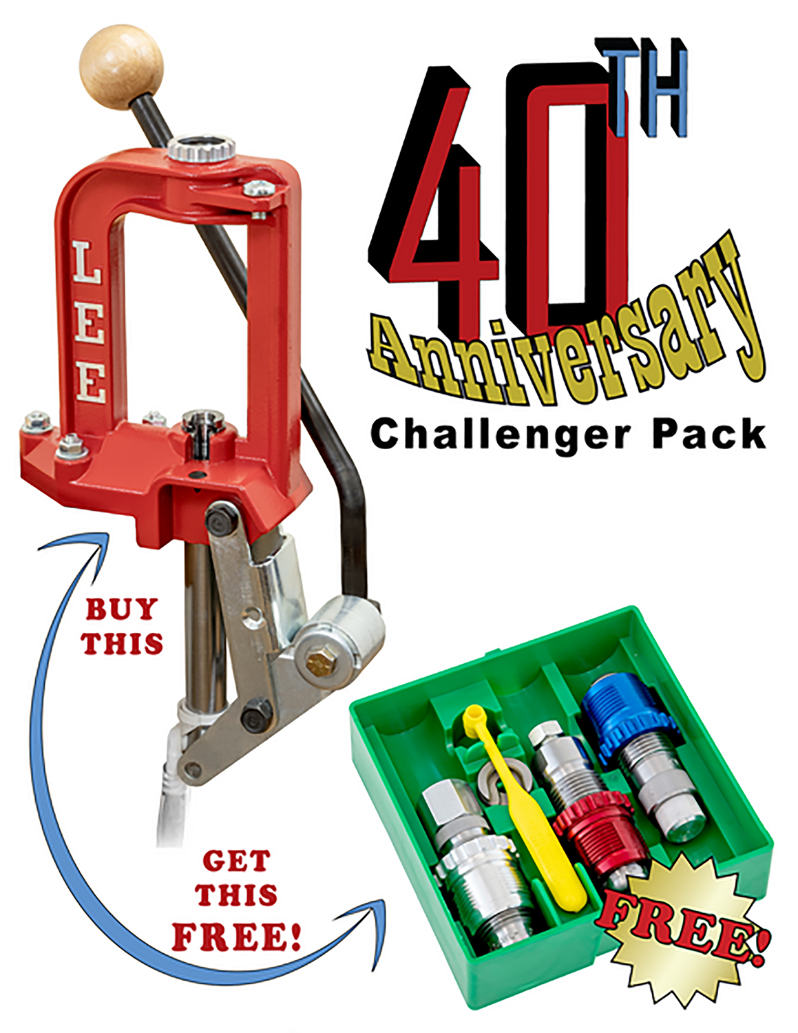 Lee Precision 92134 Challenger Press 40th Anniversary w/Breech Lock 9mm Dies 3 Lee Precision 92134 Challenger Press 40th Anniversary w/Breech Lock 9mm Dies