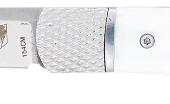 CobraTec Knives CTTHRWTABA154CM Trapper  Small 3.13" Folding Plain 154CM SS Blade, 4.25" White Abalone Scales Handle