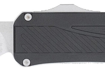 CobraTec Knives CTLGDBLKTNS Legend  EDC 3.13" OTF Plain Stonewashed VG-10 SS Blade, 4.75" Black Textured Aluminum Handle