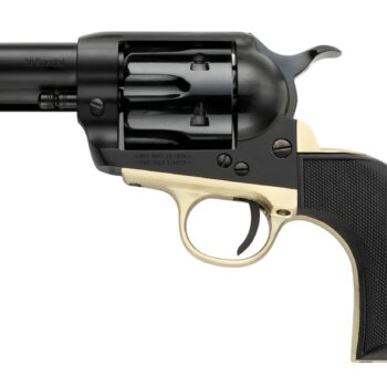 Pietta PFI38ALLOYBR312CB 38 Super 6 Shot 10rd Shot 3.50" Matte Black Alloy Steel Frame w/Brass Backstrap & Trigger Guard, Black Checkered Grip