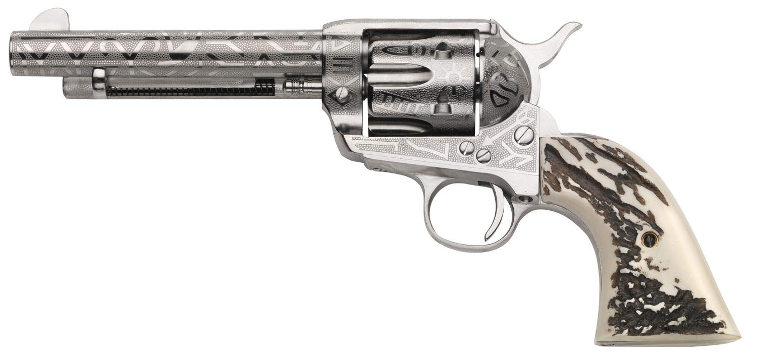 Taylors & Company OG1407 1873 Cattle Brand 357 Mag 6rd 5.50" Nickel Engraved Imitation Stag Grip 3 Taylors & Company OG1407 1873 Cattle Brand 357 Mag 6rd 5.50" Nickel Engraved Imitation Stag Grip