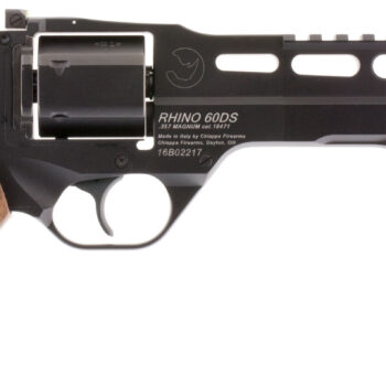 Chiappa Firearms 340221 Rhino 60DS  Small Frame 357 Mag 6 Shot, 6" Black Anodized Steel Vent Rib Barrel, Blued Steel Cylinder, Black Anodized Aluminum Frame, Walnut Grip, Concealed Hammer