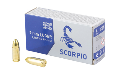 SCORPIO AMMO 9MM 115GR FMJ 50/1000 3 SCORPIO AMMO 9MM 115GR FMJ 50/1000