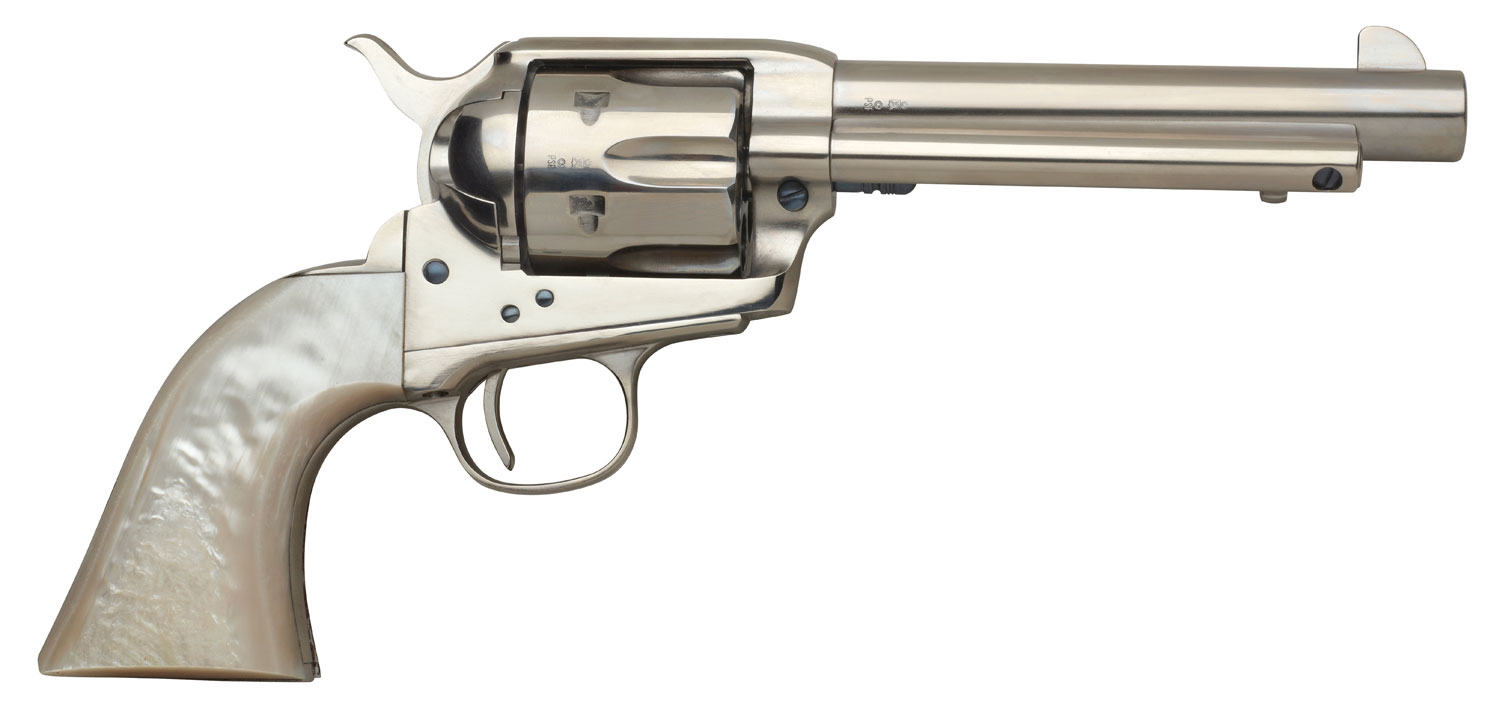 Taylors & Company 555113 1873 Cattleman 45 Colt (LC) Caliber with 5.50" Barrel, 6rd Capacity Cylinder, Overall Nickel-Plated Finish Steel & Mother of Pearl Grip 3 Taylors & Company 555113 1873 Cattleman 45 Colt (LC) Caliber with 5.50" Barrel, 6rd Capacity Cylinder, Overall Nickel-Plated Finish Steel & Mother of Pearl Grip