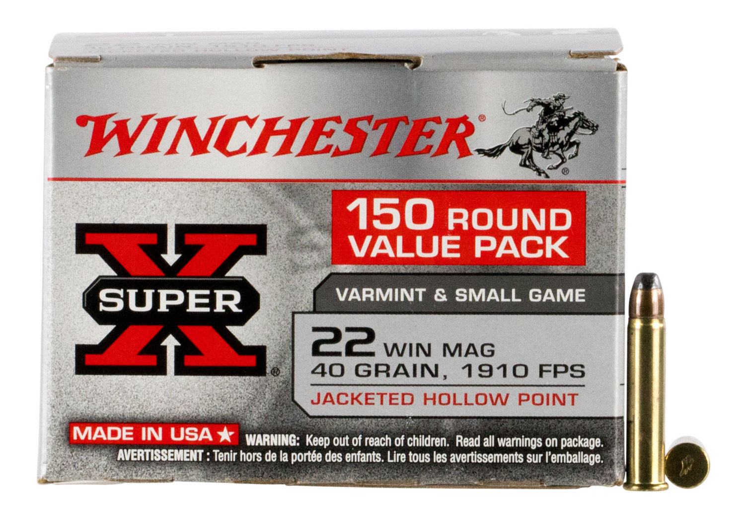 Winchester Ammo X22MH150 Super X Value Pack 22WMR 40gr Jacketed Hollow Point 150 Per Box/10 Case 3 Winchester Ammo X22MH150 Super X Value Pack 22WMR 40gr Jacketed Hollow Point 150 Per Box/10 Case