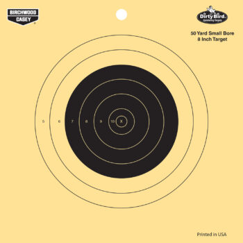 Birchwood Casey 35815 Dirty Bird  8" Bullseye Tagboard Hanging 50 yds Small Bore Rifle Black/Yellow 25 Per Pkg