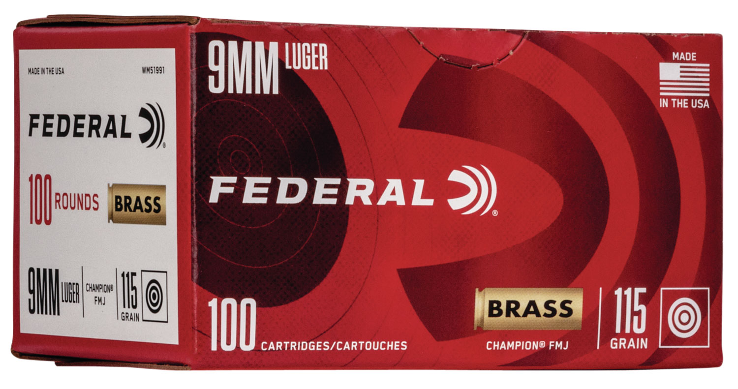 Federal WM51991 Champion Training 9mmLuger 115gr Full Metal Jacket 100 Per Box/5 Case 3 Federal WM51991 Champion Training 9mmLuger 115gr Full Metal Jacket 100 Per Box/5 Case