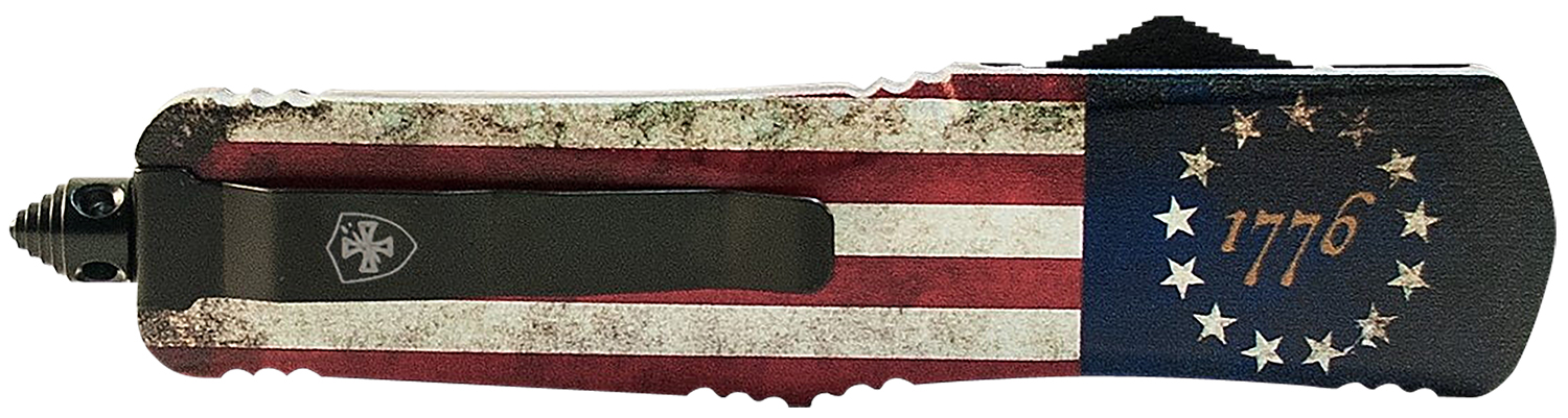 Templar Knife MBRF331 Gen II Betsy Ross Flag Slim 3.43" OTF Drop Point Plain Black Oxide Stonewashed Black 440C SS Blade, 5.05" Betsy Ross Flag Aluminum Handle Glass Breaker 3 Templar Knife MBRF331 Gen II Betsy Ross Flag Slim 3.43" OTF Drop Point Plain Black Oxide Stonewashed Black 440C SS Blade, 5.05" Betsy Ross Flag Aluminum Handle Glass Breaker
