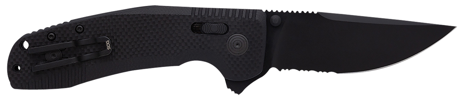 S.O.G SOG12380341 SOG-TAC XR 3.39" Folding Clip Point Part Serrated Black TiNi Cryo D2 Steel Blade Blackout G10 Handle Includes Pocket Clip 3 S.O.G SOG12380341 SOG-TAC XR 3.39" Folding Clip Point Part Serrated Black TiNi Cryo D2 Steel Blade Blackout G10 Handle Includes Pocket Clip