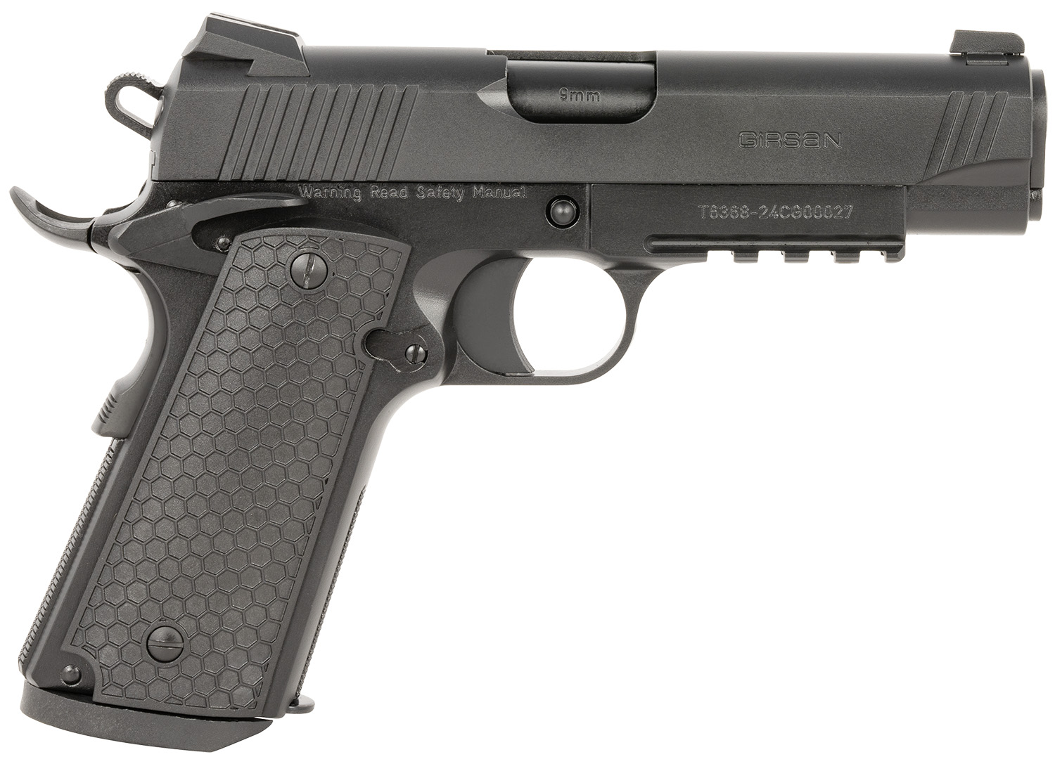 Girsan 392070 MC1911 C Untouchable Compact Frame 45 ACP 8+1 4.40" Black Steel Barrel, Black Serrated Steel Slide & Frame w/Beavertail & Picatinny Rail, Black Polymer Grip 3 Girsan 392070 MC1911 C Untouchable Compact Frame 45 ACP 8+1 4.40" Black Steel Barrel, Black Serrated Steel Slide & Frame w/Beavertail & Picatinny Rail, Black Polymer Grip
