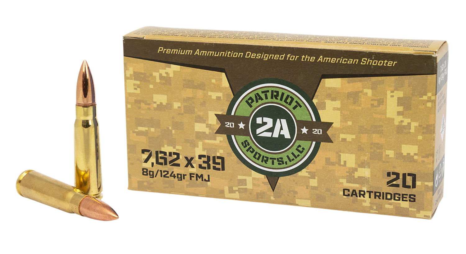 PATRIOT SPORTS LLC P762124F 7.62x39mm 124gr Full Metal Jacket 20 Per Box/50 Case 2 PATRIOT SPORTS LLC P762124F 7.62x39mm 124gr Full Metal Jacket 20 Per Box/50 Case