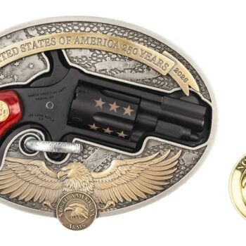 North American Arms 22LRBBO250 Mini-Revolver USA 250th Mini 22 LR 5 Shot 1.13" Black Cerakote Barrel, Black Cerakote w/Bronze Stars Cylinder, Black Cerakote Stainless Steel Frame, Rosewood Birds Head