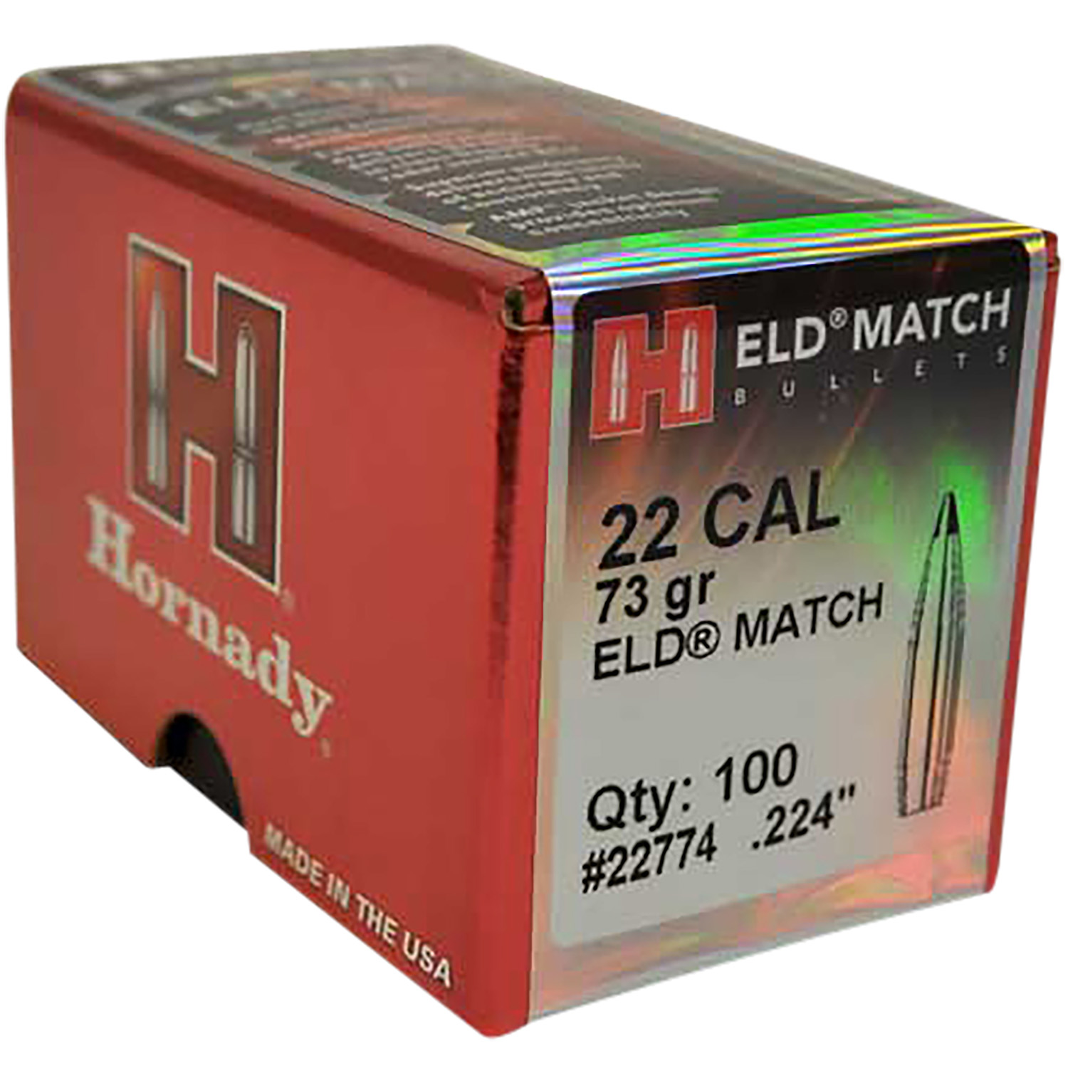Hornady 22774 ELD Match 22 Cal .224 73 gr Extremely Low Drag Match 100 Per Box/ 25 Case 3 Hornady 22774 ELD Match 22 Cal .224 73 gr Extremely Low Drag Match 100 Per Box/ 25 Case