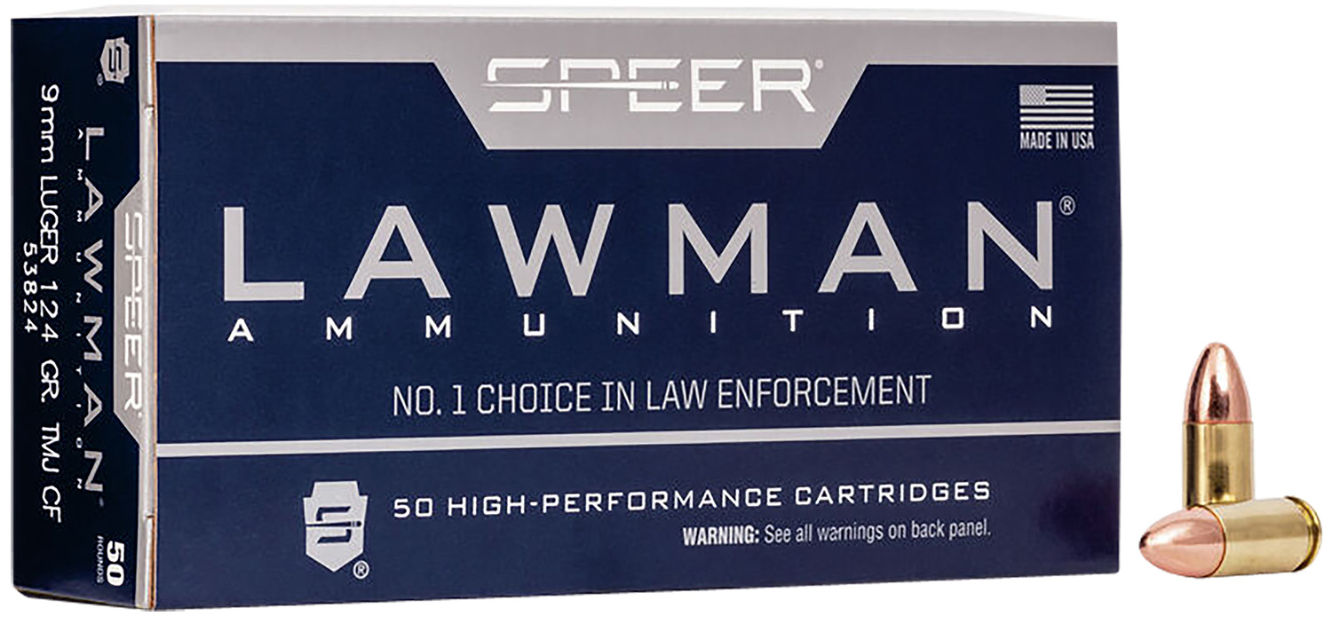 Speer 53824 Lawman Training Clean-Fire 9mmLuger 124gr Total Metal Jacket Round Nose 50 Per Box/20 Case 3 Speer 53824 Lawman Training Clean-Fire 9mmLuger 124gr Total Metal Jacket Round Nose 50 Per Box/20 Case