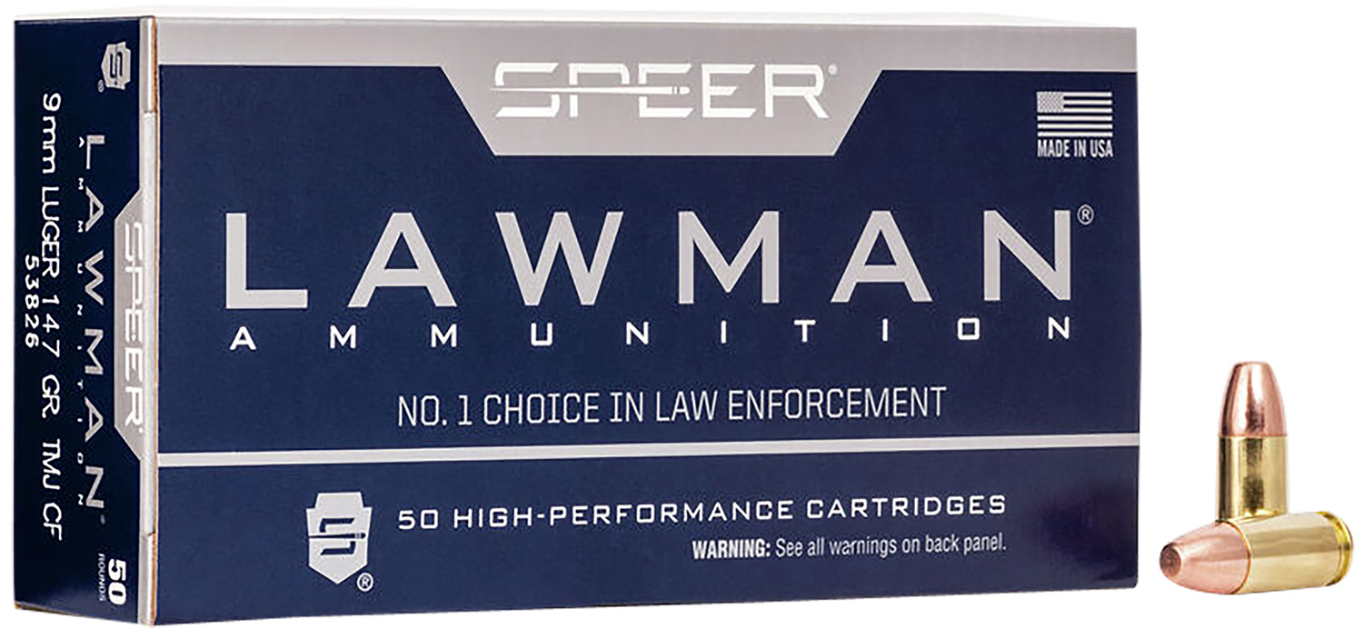 Speer 53826 Lawman Training Clean-Fire 9mmLuger 147gr Total Metal Jacket Flat Nose 50 Per Box/20 Case 3 Speer 53826 Lawman Training Clean-Fire 9mmLuger 147gr Total Metal Jacket Flat Nose 50 Per Box/20 Case
