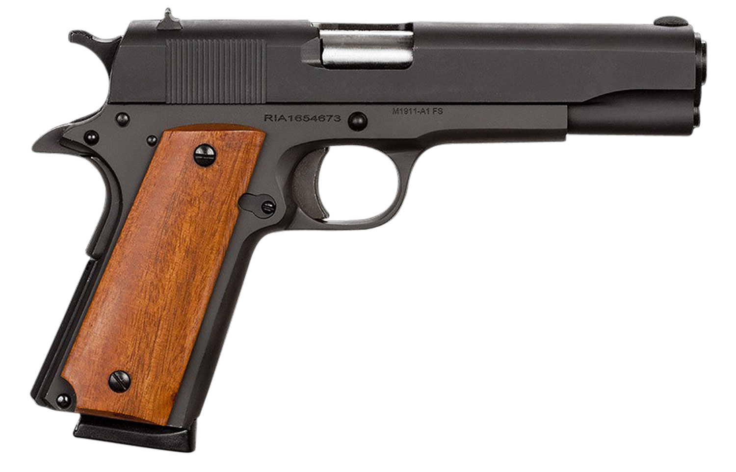 Rock Island 51421 GI Standard FS *CA Compliant 45 ACP Caliber with 5" Barrel, 8+1 Capacity, Overall Black Parkerized Finish Steel, Beavertail Frame, Serrated Slide & Wood Grip 3 Rock Island 51421 GI Standard FS *CA Compliant 45 ACP Caliber with 5" Barrel, 8+1 Capacity, Overall Black Parkerized Finish Steel, Beavertail Frame, Serrated Slide & Wood Grip