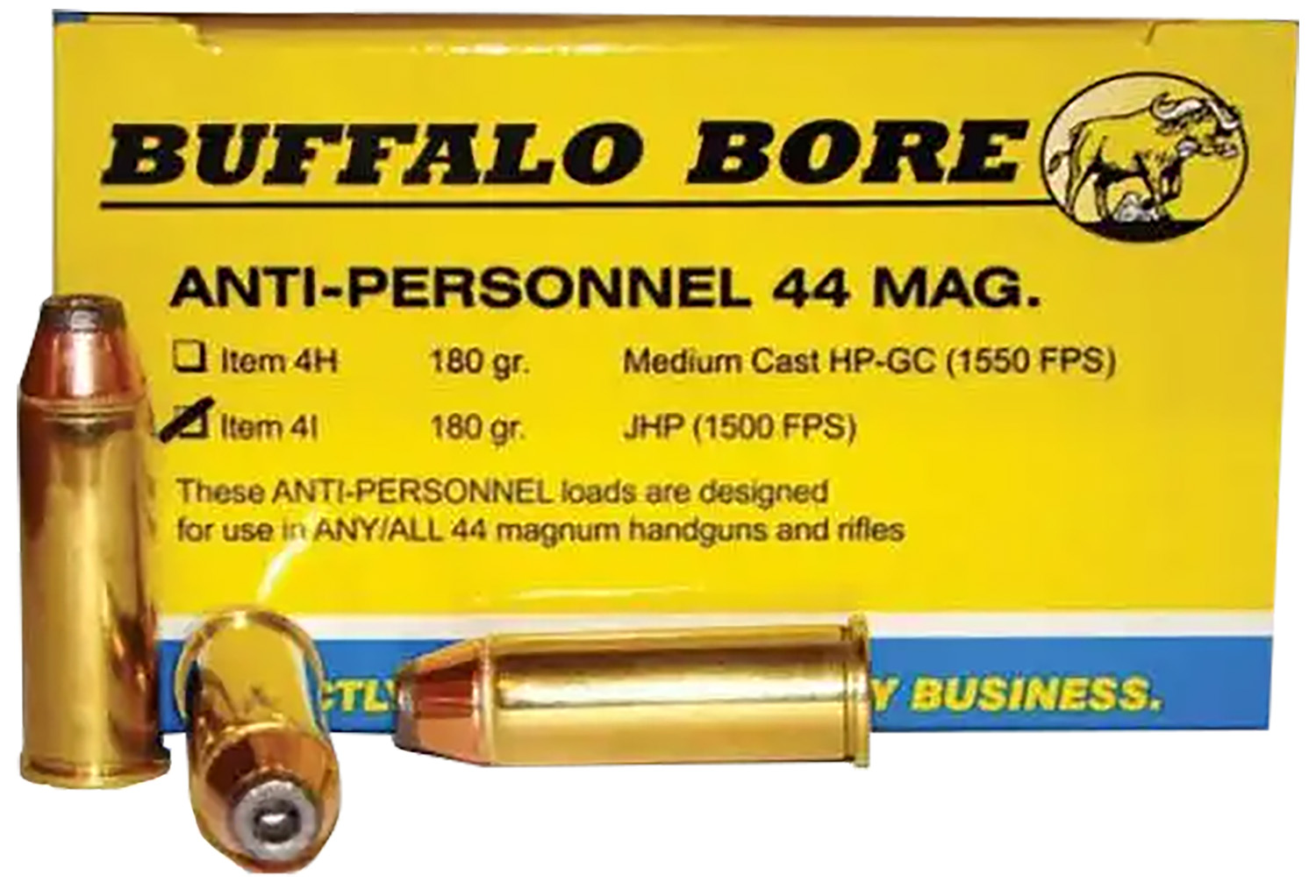 Buffalo Bore Ammunition 4I20 Anti-Personnel Strictly Business 44Rem Mag 180gr Jacketed Hollow Point 20 Per Box/12 Case 3 Buffalo Bore Ammunition 4I20 Anti-Personnel Strictly Business 44Rem Mag 180gr Jacketed Hollow Point 20 Per Box/12 Case