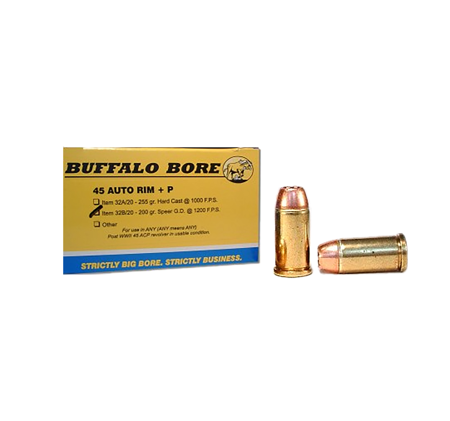 Buffalo Bore Ammunition 32B20 Personal Defense Strictly Business 45Auto Rim +P 200gr Jacket Hollow Point 20 Per Box/12 Case 3 Buffalo Bore Ammunition 32B20 Personal Defense Strictly Business 45Auto Rim +P 200gr Jacket Hollow Point 20 Per Box/12 Case