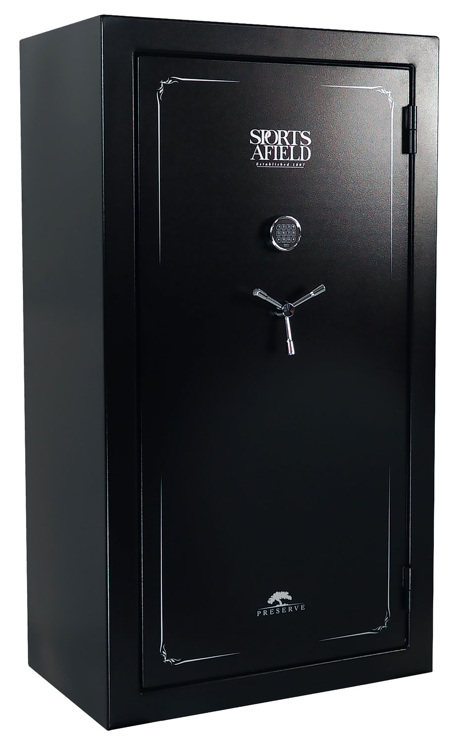 Sports Afield SECSA7240P Preserve SA7240P Keypad/Key Entry Black Steel Holds 60 + 8 72" H x 40" W x 25" D Fireproof- Yes 3 Sports Afield SECSA7240P Preserve SA7240P Keypad/Key Entry Black Steel Holds 60 + 8 72" H x 40" W x 25" D Fireproof- Yes