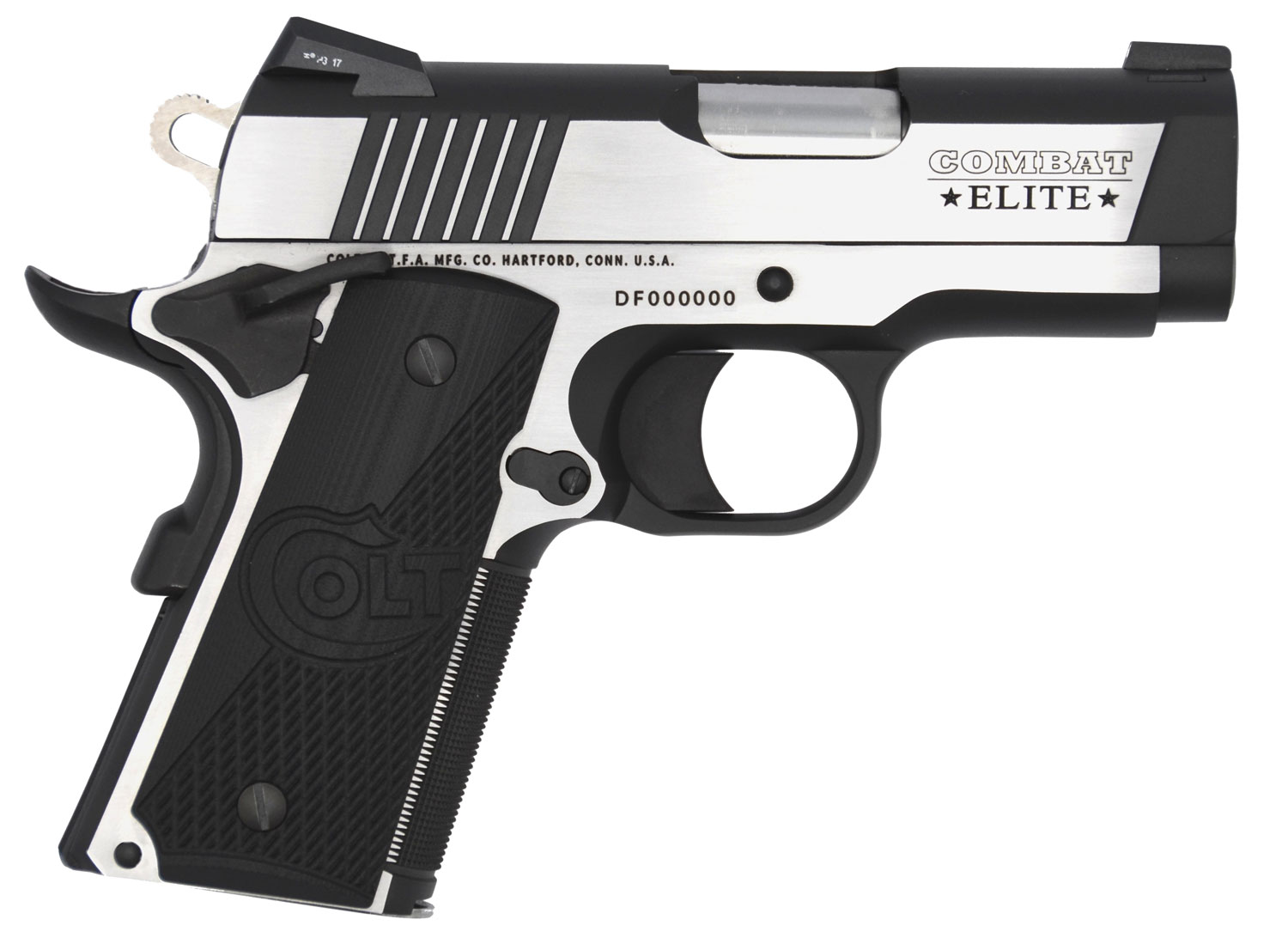 Colt Mfg O7080CE Combat Elite Commander Compact Frame .45 ACP 8+1, 3" Stainless Steel Barrel, Two-Tone Serrated Stainless Steel Slide & Frame w/Beavertail, Black Scalloped G10 Grip, Ambidextrous 3 Colt Mfg O7080CE Combat Elite Commander Compact Frame .45 ACP 8+1, 3" Stainless Steel Barrel, Two-Tone Serrated Stainless Steel Slide & Frame w/Beavertail, Black Scalloped G10 Grip, Ambidextrous