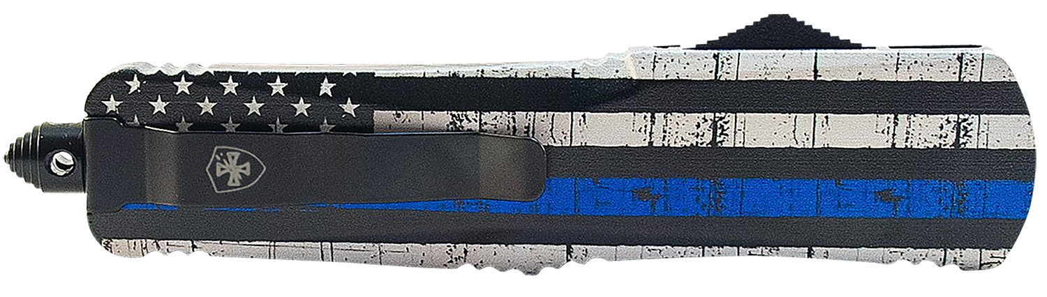 Templar Knife MBTB131 Gen II Back The Blue Slim 3.43" OTF Dagger Plain Black Oxide Stonewashed 440C SS Blade, 5.05" Black & White w/Blue Line Aluminum Handle, Glass Breaker 3 Templar Knife MBTB131 Gen II Back The Blue Slim 3.43" OTF Dagger Plain Black Oxide Stonewashed 440C SS Blade, 5.05" Black & White w/Blue Line Aluminum Handle, Glass Breaker