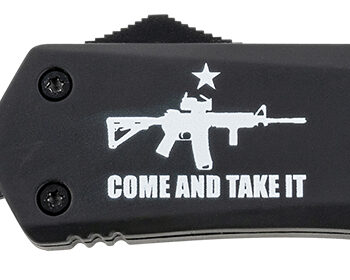 Templar Knife LAR15431 Gen II Come And Take It Large 3.50" OTF Dagger Part Serrated Black Oxide Stonewashed 440C SS Blade, 5.25" Black w/ "Come And Take It" AR-15 Gun Aluminum Handle, Glass Breaker