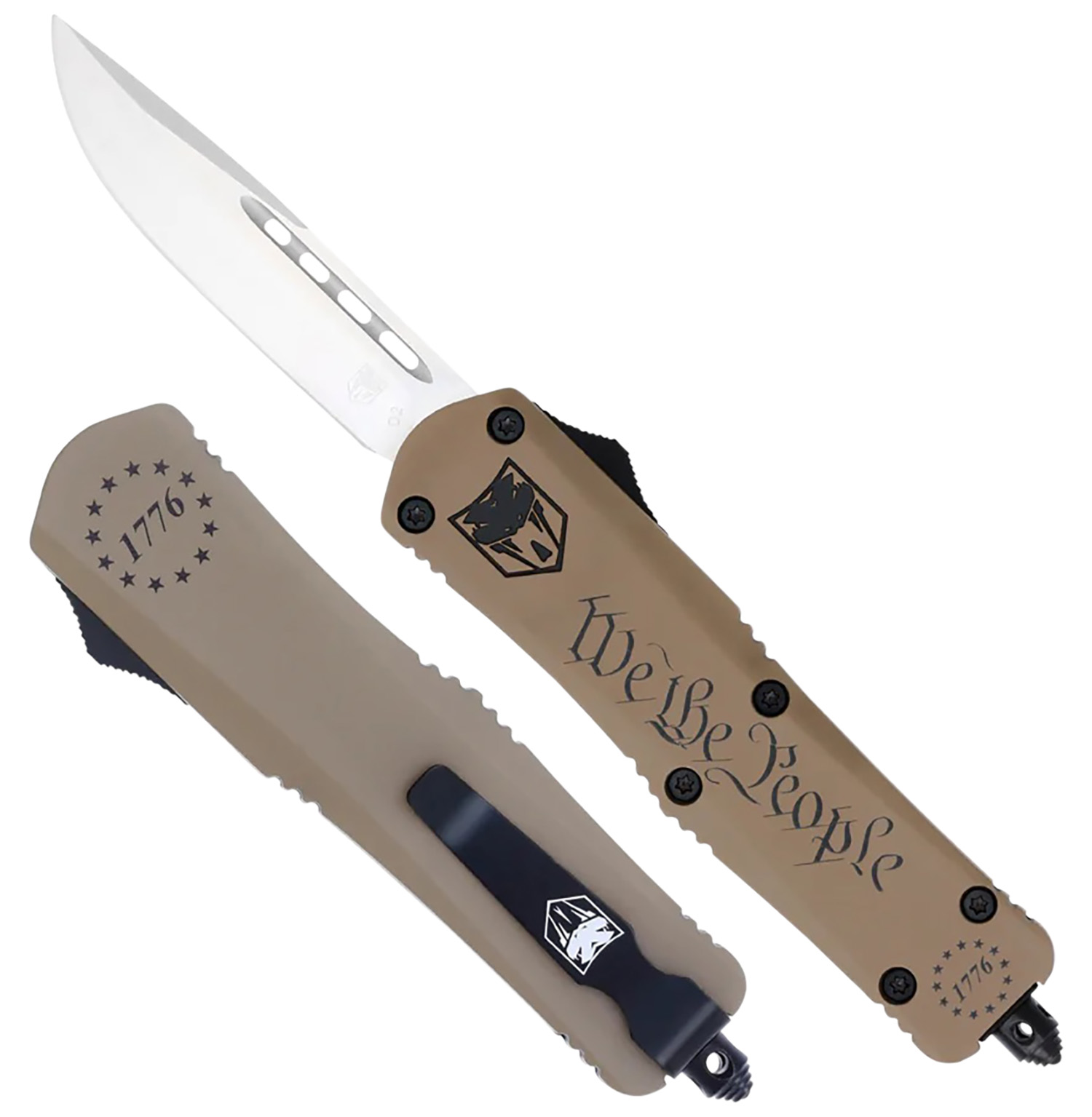 CobraTec Knives SWTPFS3DNS FS-3 We The People Small 2.75" OTF Drop Point Plain Aluminum Cerakoted D2 Steel Blade, Tan "We The People" Aluminum Handle 3 CobraTec Knives SWTPFS3DNS FS-3 We The People Small 2.75" OTF Drop Point Plain Aluminum Cerakoted D2 Steel Blade, Tan "We The People" Aluminum Handle