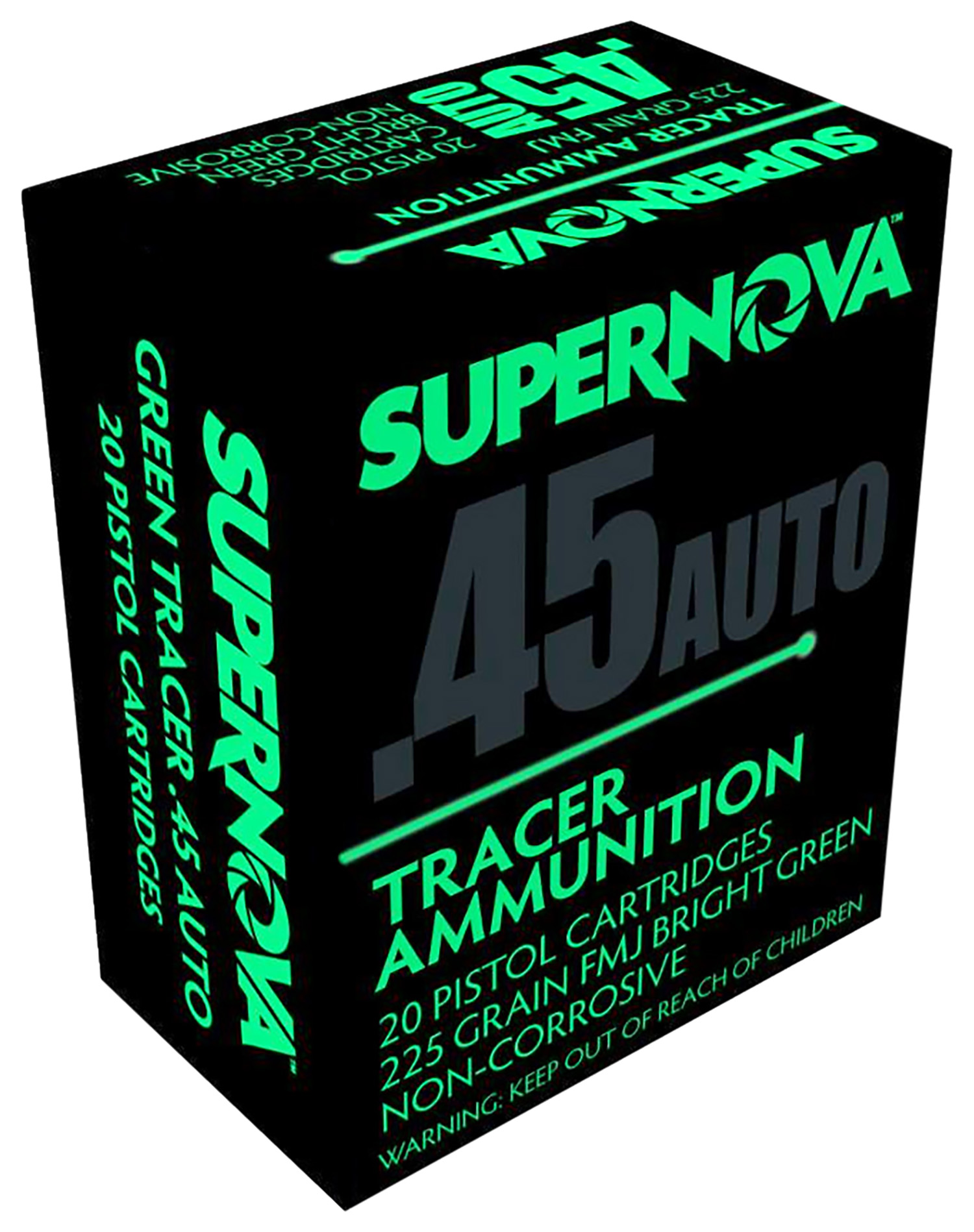 Supernova PMSN45ACG Green Tracer Non Corrosive 45 ACP 225 gr Full Metal Jacket 20 Per Box/ 50 Cs 2 Supernova PMSN45ACG Green Tracer Non Corrosive 45 ACP 225 gr Full Metal Jacket 20 Per Box/ 50 Cs