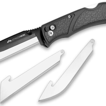 Outdoor Edge RW3060C RazorWork  3" Folding Drop Point/Utility Plain/Gut Hook Black Satin 420J2 SS Blade, Gray Nonslip Gray Grivory w/TPR Inserts Handle