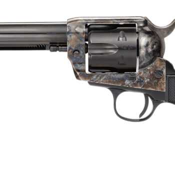 Taylors & Company 200110 1873 Pietta 9mm Luger 6 Shot 5.50" Blued Round Barrel, Blued Cylinder, Color Case Hardened Steel Frame, Black Checkered Plastic Navy Grip, Manual Safety, Exposed Hammer
