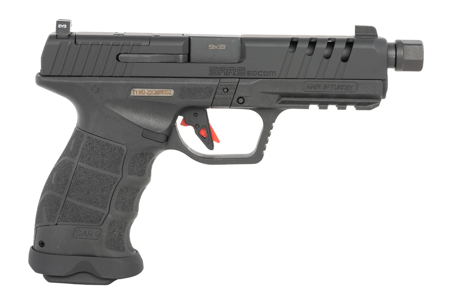 Sarsilmaz SAR9SOCOMBL10 SAR9 SOCOM Full Size 9mm Luger 10+1 5.10" Black Threaded Barrel, Black Steel Optic Cut/Serrated Slide, Black Polymer Frame w/Picatinny Rail, Interchangeable Backstrap Grip, RMS 3 Sarsilmaz SAR9SOCOMBL10 SAR9 SOCOM Full Size 9mm Luger 10+1 5.10" Black Threaded Barrel, Black Steel Optic Cut/Serrated Slide, Black Polymer Frame w/Picatinny Rail, Interchangeable Backstrap Grip, RMS