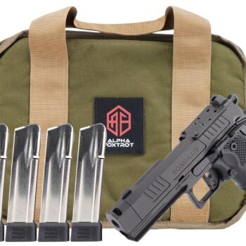 Alpha Foxtrot AA47X1QIG-XDBK20-PROM AF1911 Romulus Promo 9mm Luger 20+1 3.50" Black DLC Threaded Compensated Barrel, Black DLC Stainless Steel Optic Ready/Serrated Slide & Frame w/Beavertail & Picatin