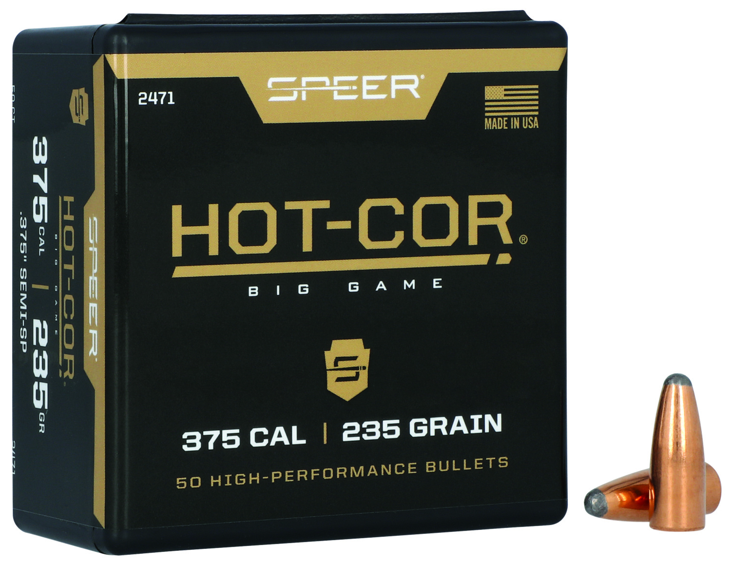 Speer 2471 Hot-Cor 375Cal 235gr Semi Spitzer Soft Point 50 Per Box/5 Case 3 Speer 2471 Hot-Cor 375Cal 235gr Semi Spitzer Soft Point 50 Per Box/5 Case