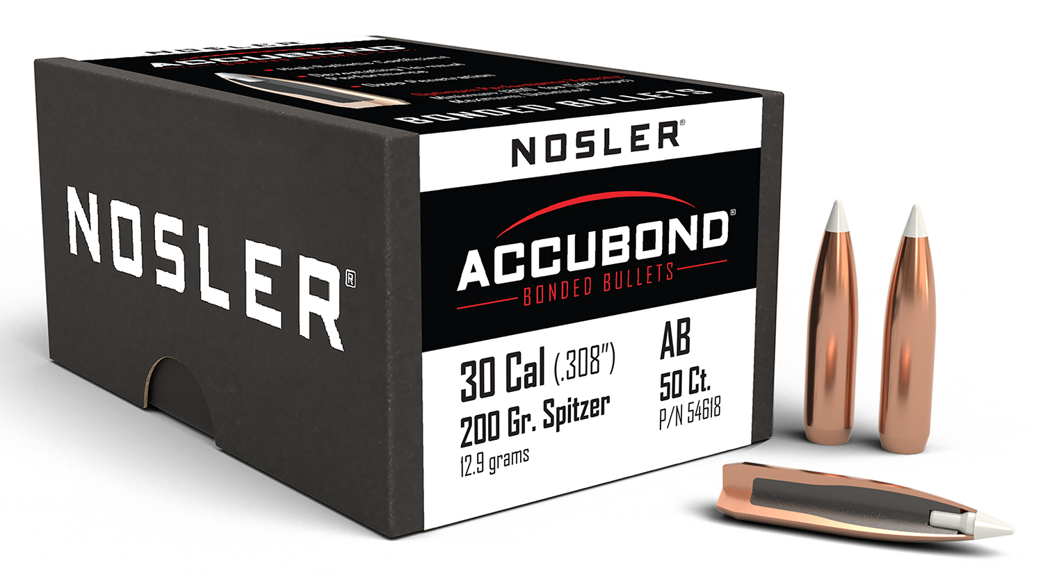 Nosler 54618 AccuBond 30Cal 200gr Spitzer Point 50/Box 3 Nosler 54618 AccuBond 30Cal 200gr Spitzer Point 50/Box