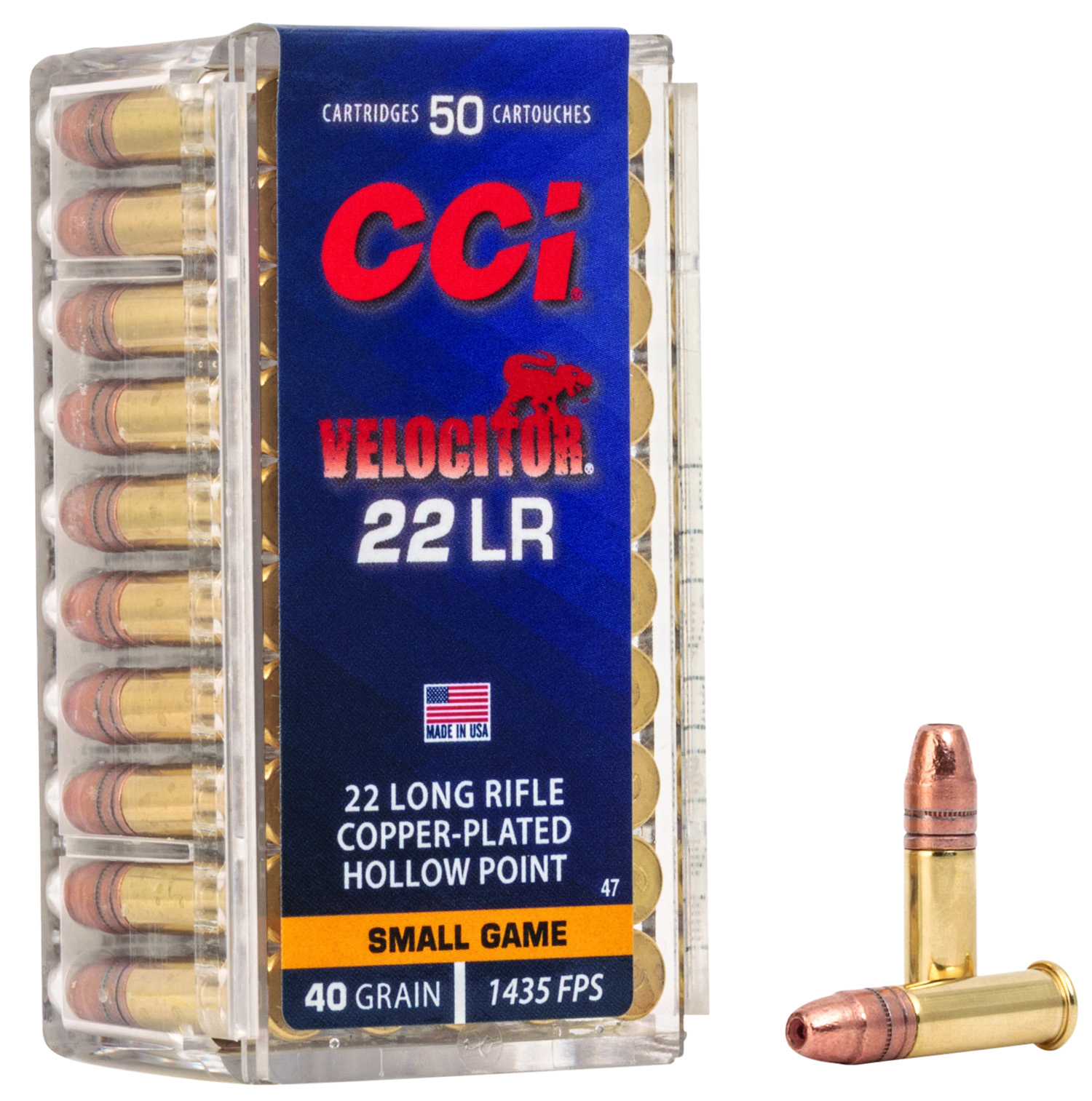 CCI 0047 Velocitor Rimfire 22LR 40gr Copper Plated Hollow Point 50 Per Box/100 Case 2 CCI 0047 Velocitor Rimfire 22LR 40gr Copper Plated Hollow Point 50 Per Box/100 Case