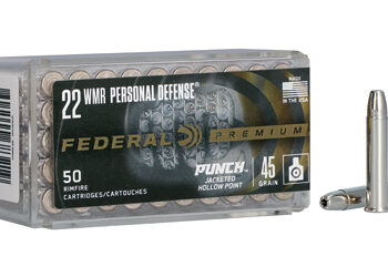 Alternative view of FED PUNCH 22WMR 45GR JHP 50/3000